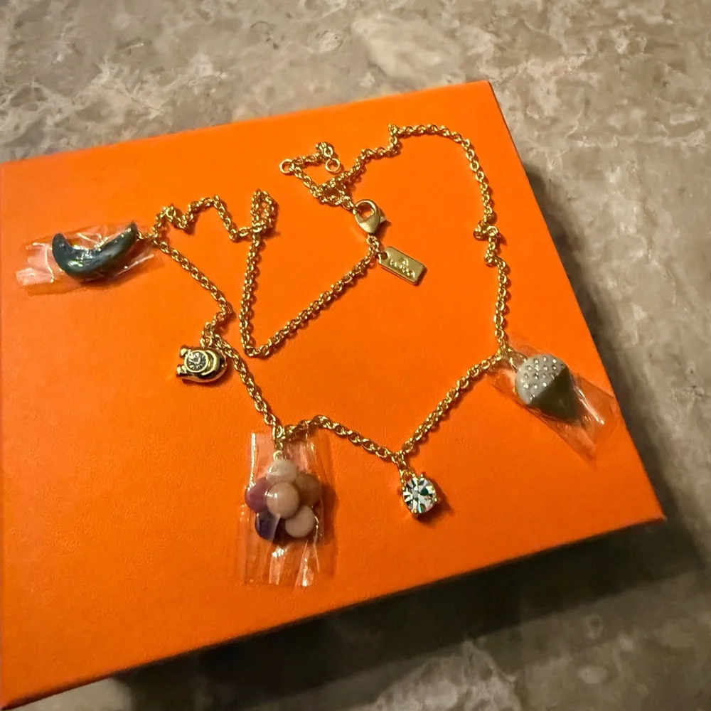 COACH Gold Multi-Charm Flower Pendant Necklace - - Picture 4 of 10